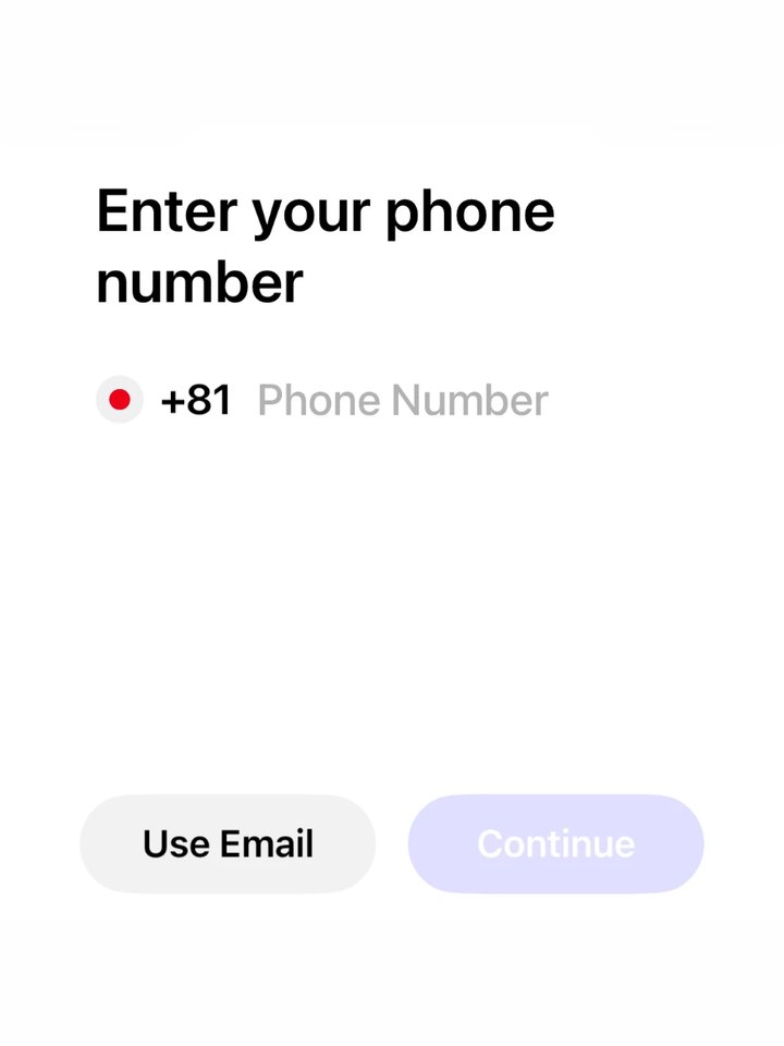 電話番号の入力画面。国番号に+81が入っている