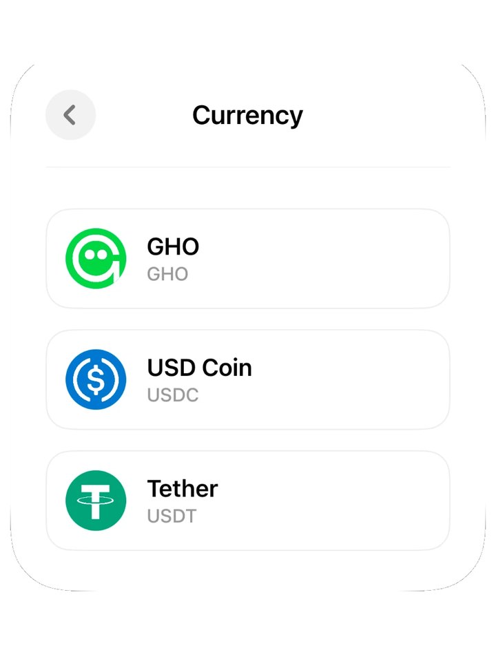 通貨の選択画面